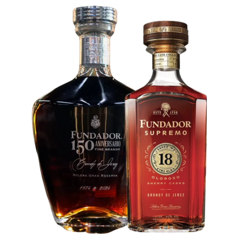 Brandy Fundador 150 Aniversario Edición de Lujo 70 cl y Brandy Fundador Supremo 18 años Brandy Fundador 150 Aniversario Edición de Lujo 70 cl y Brandy Fundador Supremo 18 años